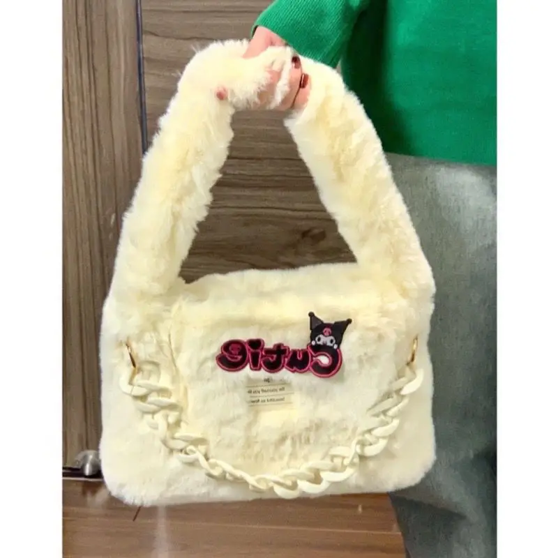 

Anime Kuromi Plush Armpit Shoulder Bag Cartoon Kawaii Underarm Bags Winter Furry Y2K Shopping Pouch Messenger Bag Female Gift