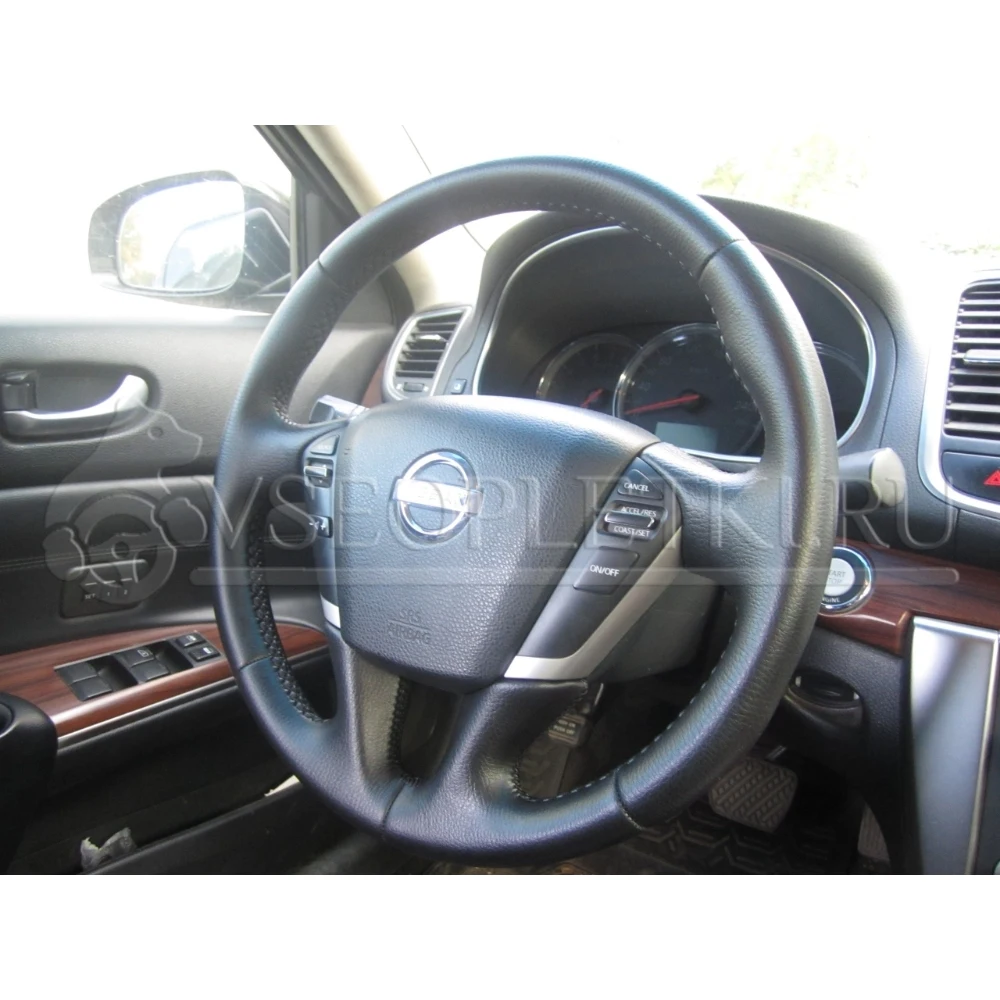 Оплетка на руль &quotNissan Teana" (Ниссан Теана) для кожаного руля - черная текстурная