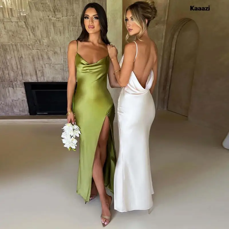 

Slit Draped Maxi Dress Sleeveless Summer Outfits For Women Elegant Birthday Club Party Satin Backless Slim Strap Slip Dresses
