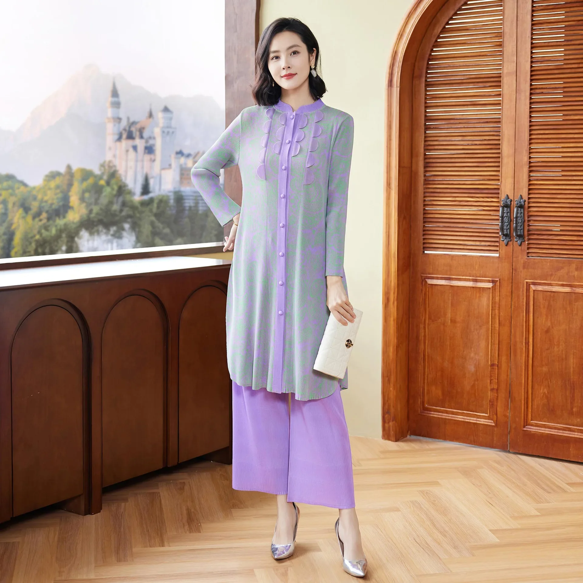 Новый плиссированный костюм Miyake в китайском стиле для женщин новинка 2024 Ранняя