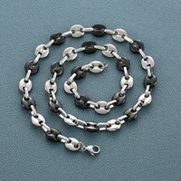 skqir stainless steel coffee bean link chain necklaces for men black rope link chain fashion hip hop men jewelry gifts wholesale