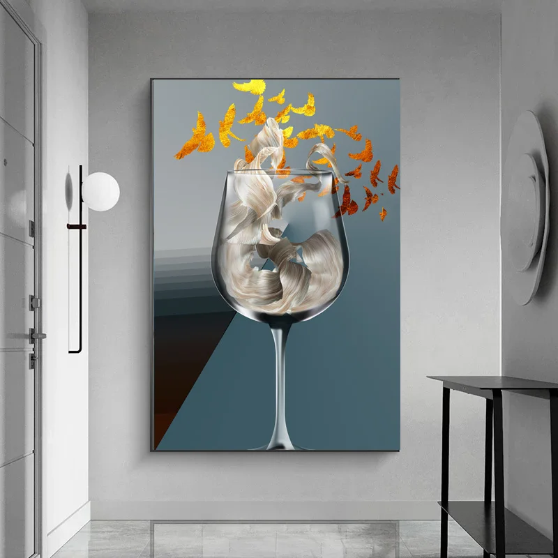 

Nordic Abstract Kitchen Wine Glass Decorative Pictures Wall Art Canvas Painting Modern Posters and Prints for Home Decoration