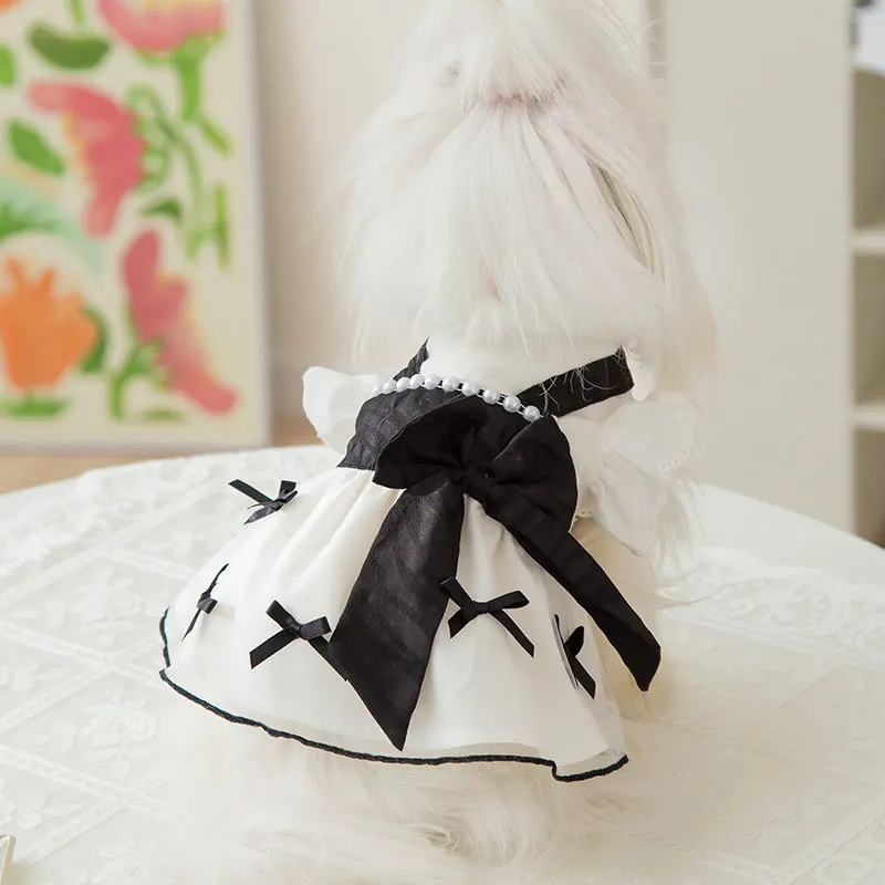 

New Arrival Summer Pet Clothing Cat and Dog Lace Black Big Bow Dress Fashion White Fairy Dress L0852