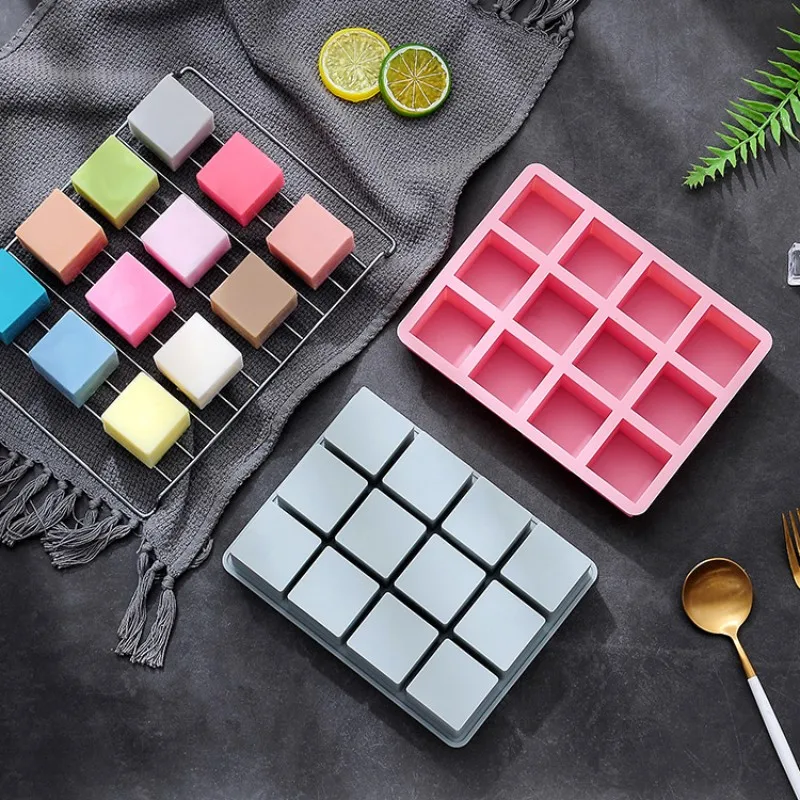 

Square Shaped Silicone Molds For Cake Handmade Soap Making Molds 12 Cavities