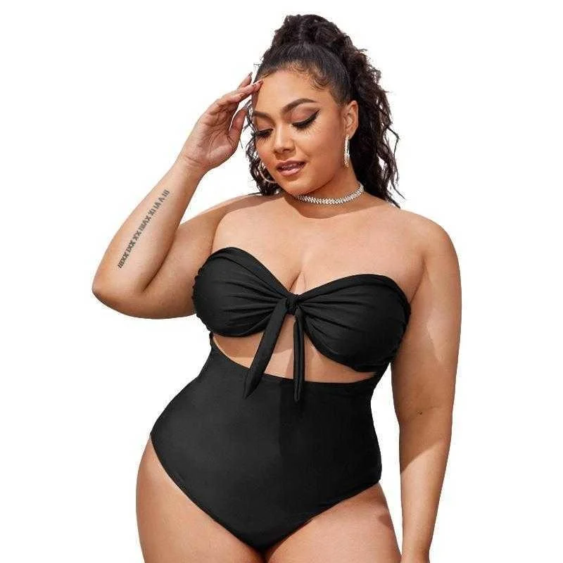 

One Piece Pure Color Bikini Fat Woman Large Size Womens Swimsuit