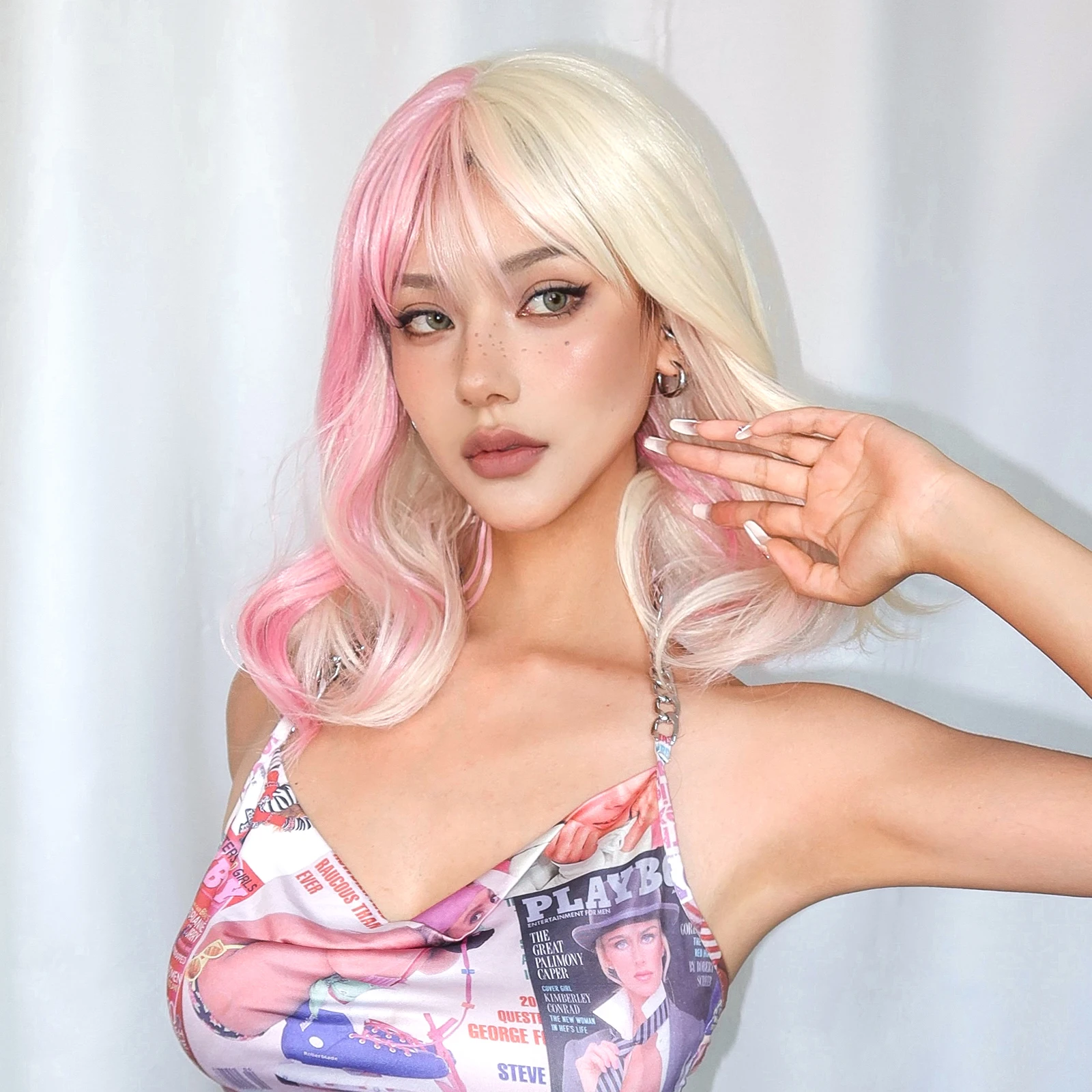 Короткие синтетические парики боб розовые блонд волнистые двухцветные