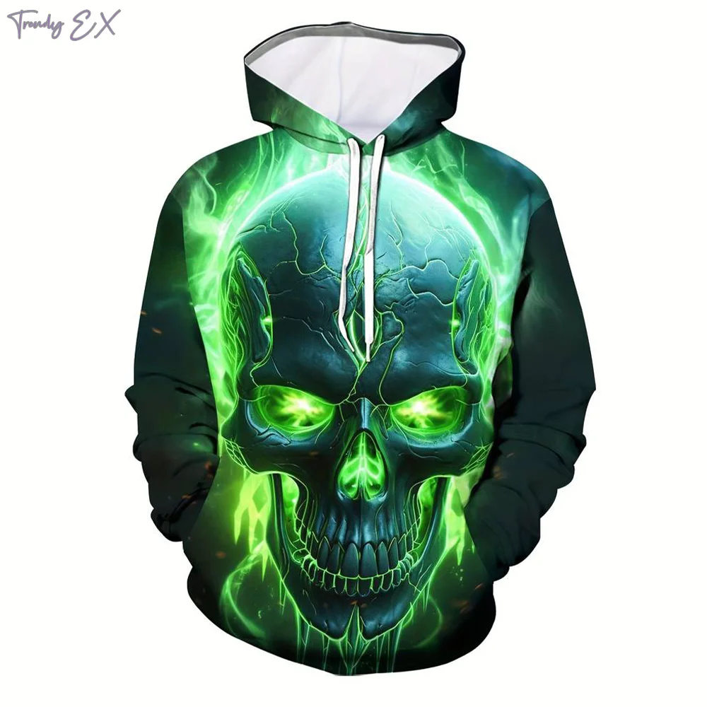 Sweat à capuche motif tête de mort num option 3D pour hommes потешки для мужчин пух кангуру vêtements ve