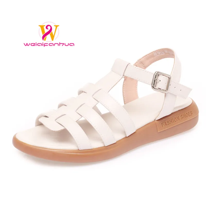 Women's Sandals Genuine Leather 2023 New Flat Roman Sandals Women's Versatile Large Size 41, 42 Sandals Designer Sandals  Shoes