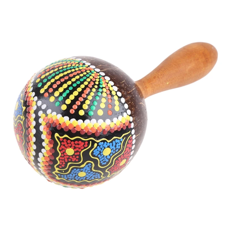 

Wooden Coconut for shell Sand Hammer Shaker with Beautiful Patterns Educational