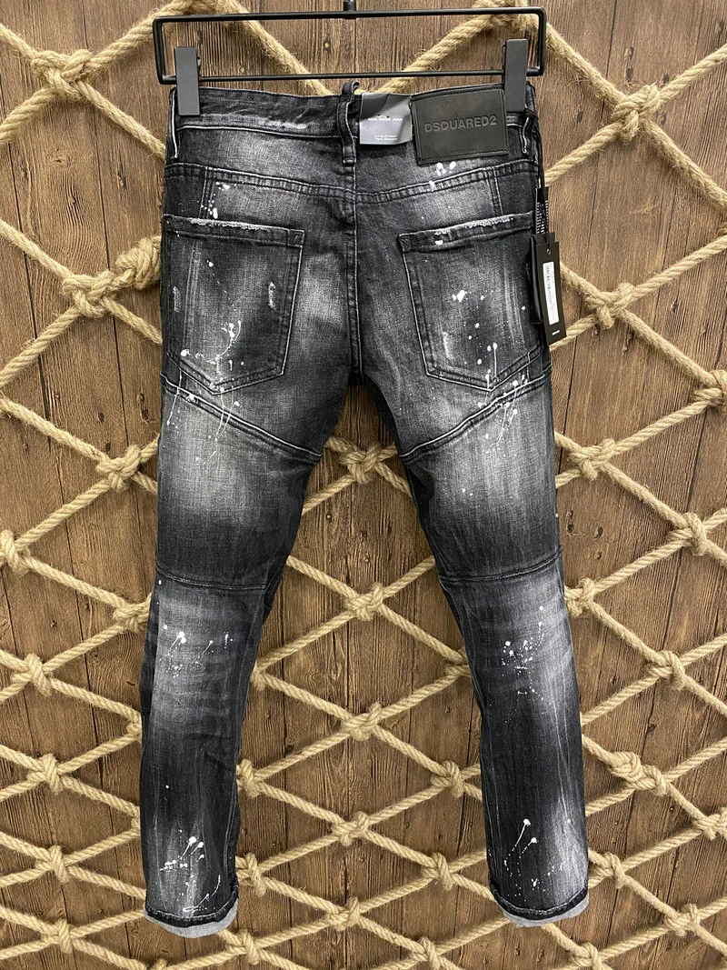 New Men's Dsquared2 Buttons Jeans Ripped For Male Skinny  Pants Men's Denim Trousers Top Quality Slim Jeans A379