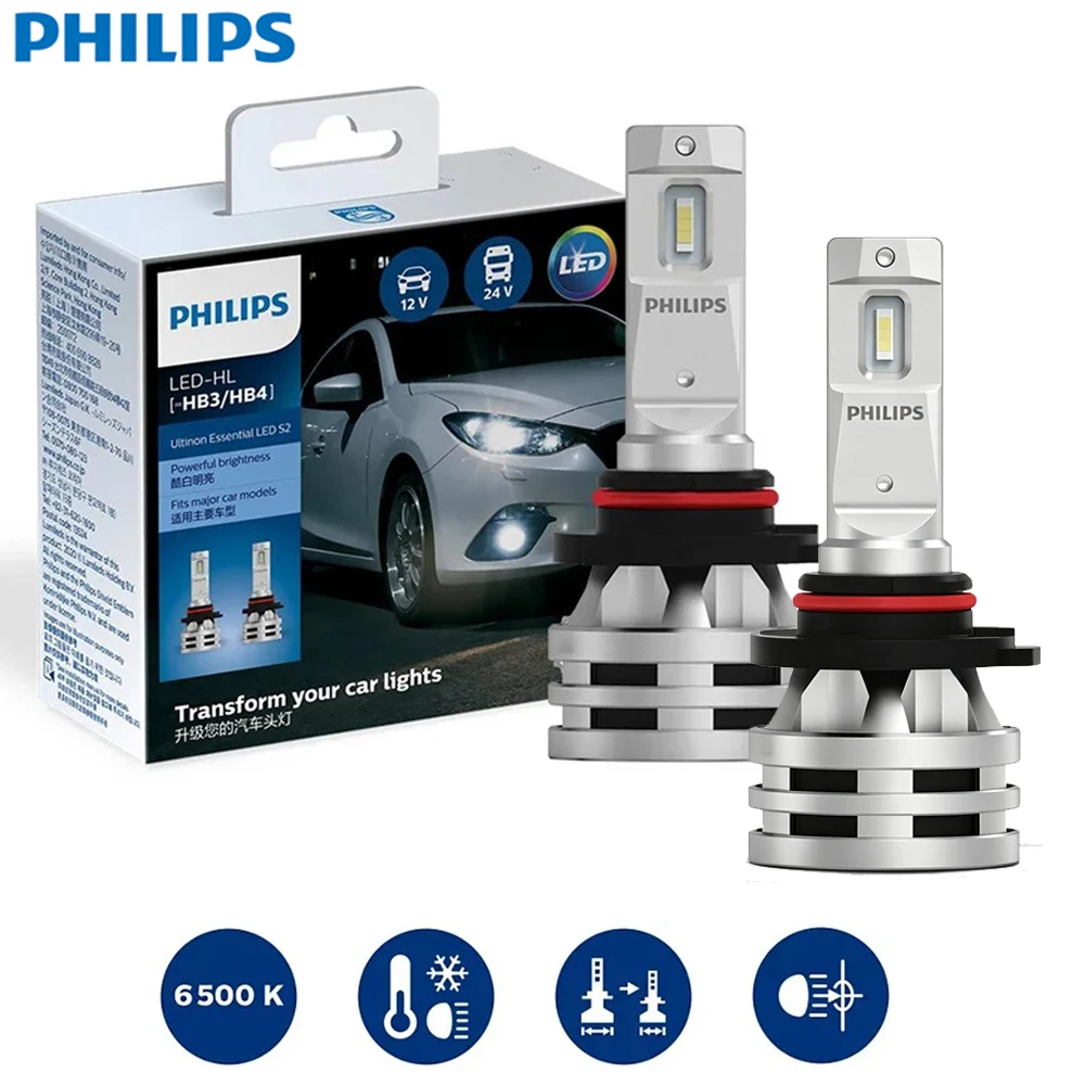 Фото Светодиодные лампы Philips Ultinon Essential S2 LED 9005 9006 HB3 HB4 для автомобильных фар, 6500K, яркий белый свет, ближний/дальний свет, оригинальные 11005UE2X2, 2 шт. №1