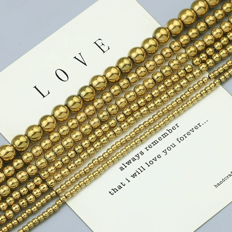 

Natural Stone Round Shape Hematite Beads Gold Color Ball Spacer Loose Beads for Jewelry Making DIY Bracelets Necklace 2 3 4 6mm