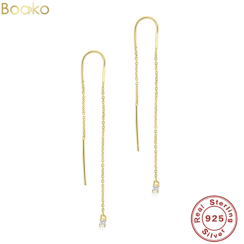 

BOAKO 925 Sterling Silver Korean Women Long Linear Chain Dangle Ear Line Threader Earrings Jewelry Tassel Drop Earring for Women