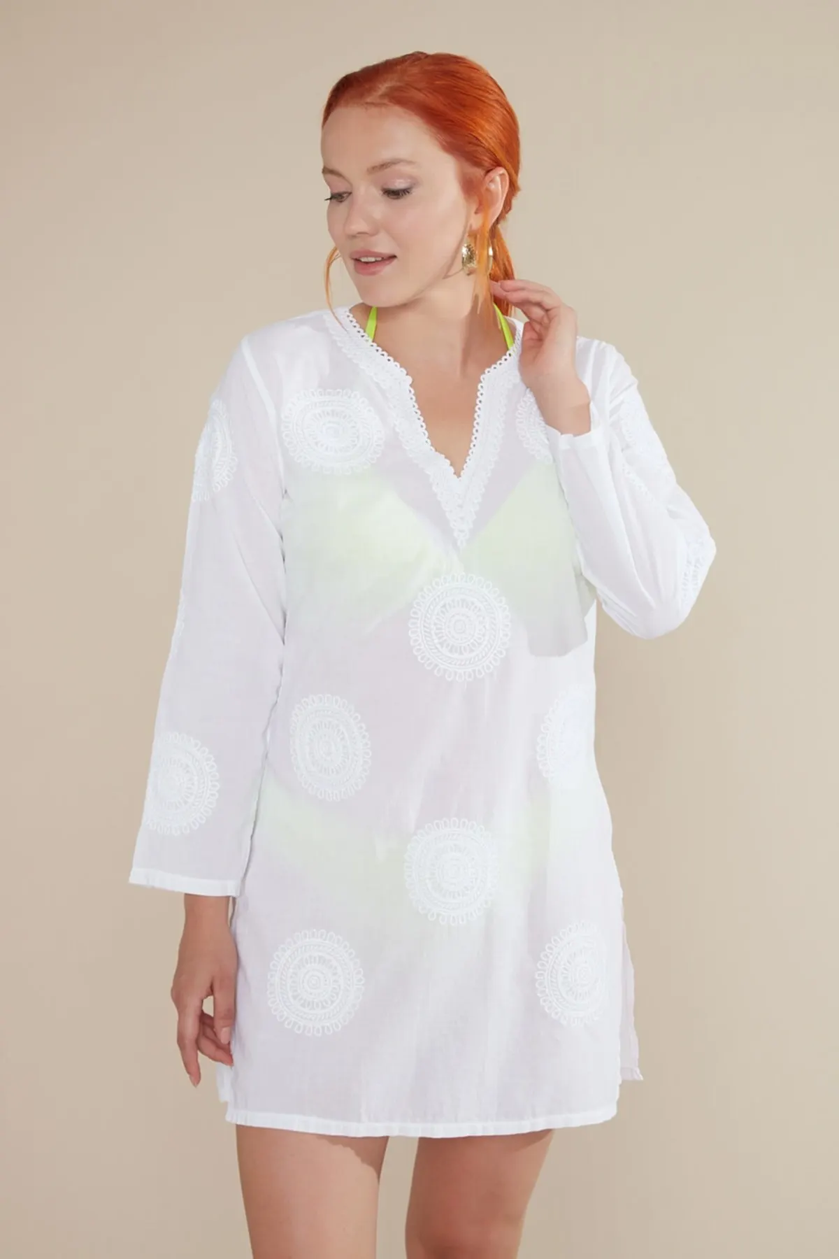 

Парео женское тканевое, 100% хлопок, белое пляжное платье с вышивкой, накидка на купальник, сексуальная туника