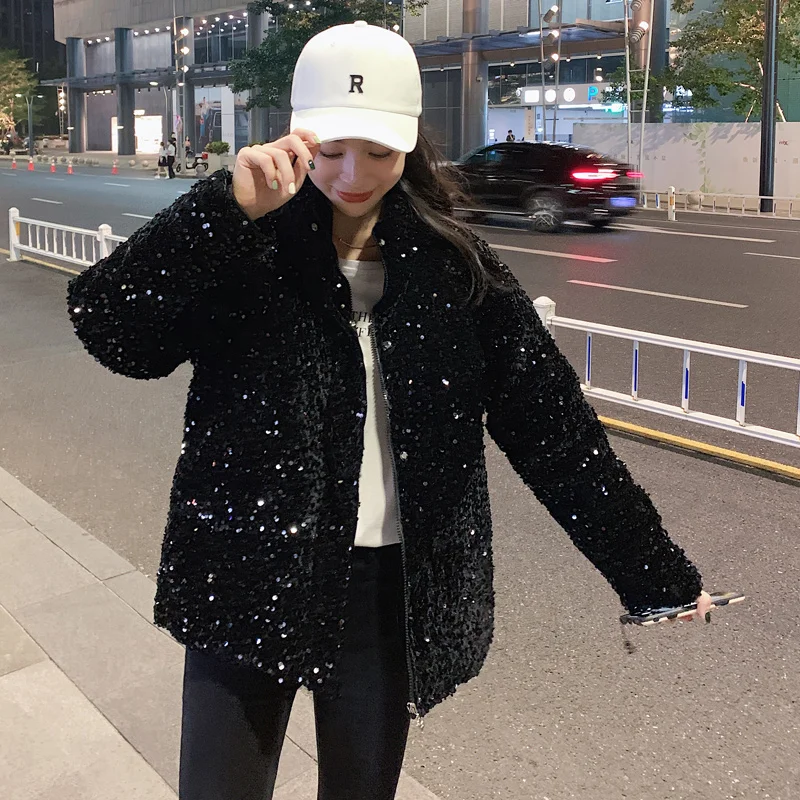 Sequins Design Puffer Jackets for Women Winter Clothing Teenage Girls Bubble Coats Korean Fashion Trends Bling Bling Streetwear