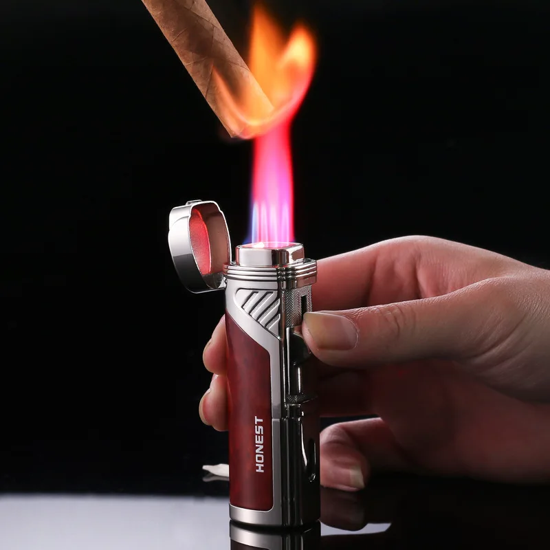 

Металлическая ветрозащитная газовая зажигалка, перерабатываемая многофункциональная надувная Зажигалка для сигар с красным пламенем, подарок для мужчин