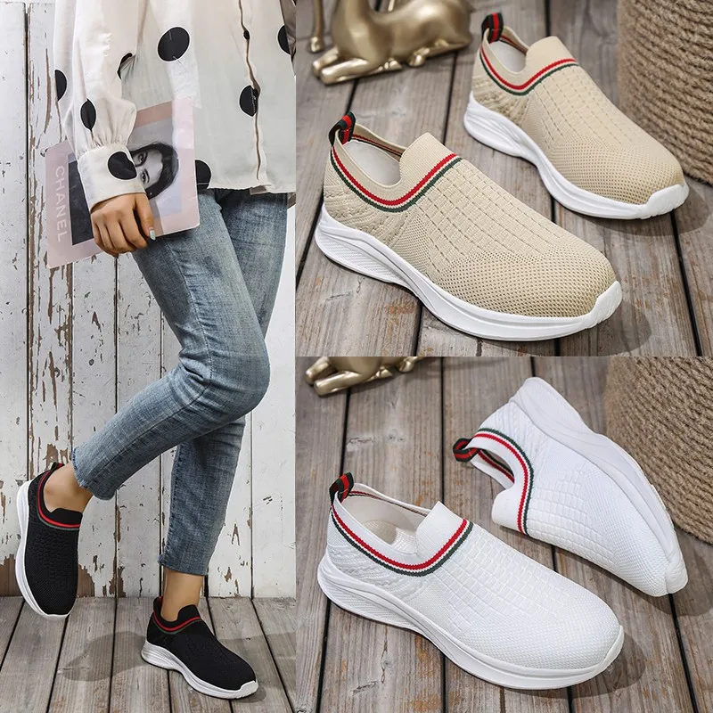 Купи Women Vulcanized Fashion Shoes High Quality Women Sneakers Slip On Flats Shoes Women Loafers Plus Size 43 Walking Flat за 1,799 рублей в магазине AliExpress