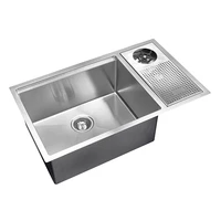 new design 304 stainless steel handmade brushed hidden kitchen sink with cup rinser