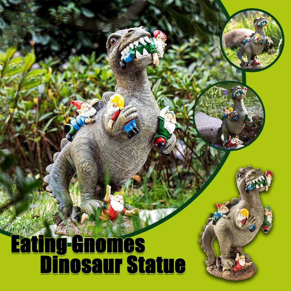 

Eating Gnomes Dinosaur Statues Garden Outdoor Art Windproof Resin Figurine Garden Yard Decoration Dinosaur Handicraft Kids Gifts