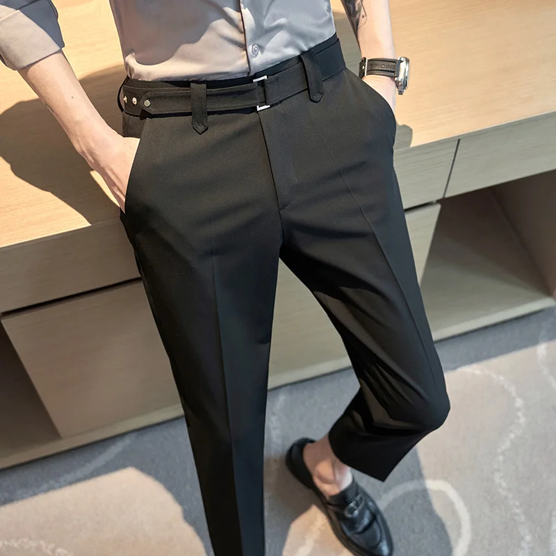 

Hybskr Spring Solid Color Men's Casual Black Suit Pants Oversized Fashion Design Loose Straight Man Pants 2023 New Male Trousers