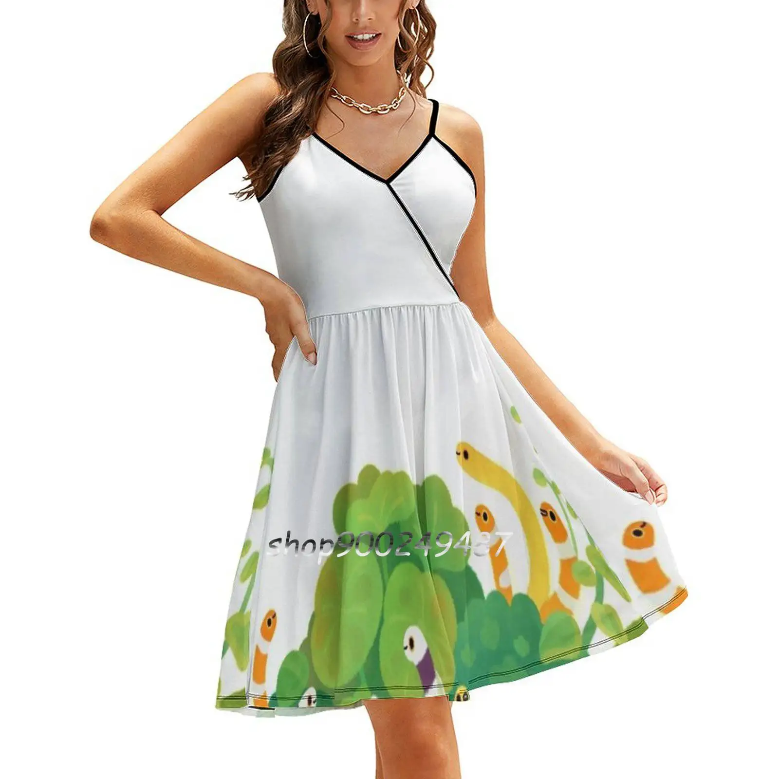 Платье женское с квадратным вырезом расклешенное Модное Элегантное садовое