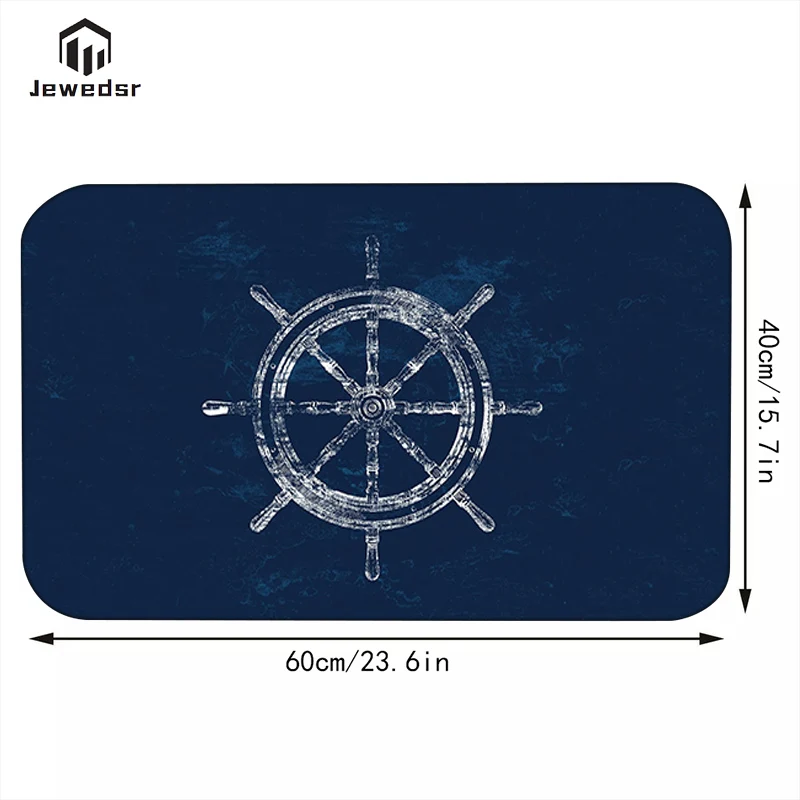 Индивидуальный коврик с морскими якорями и лодками в темно-синюю полоску