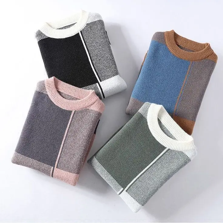 Новый повседневный свитер мужской теплый пуловер с полуводолазкой вязаный