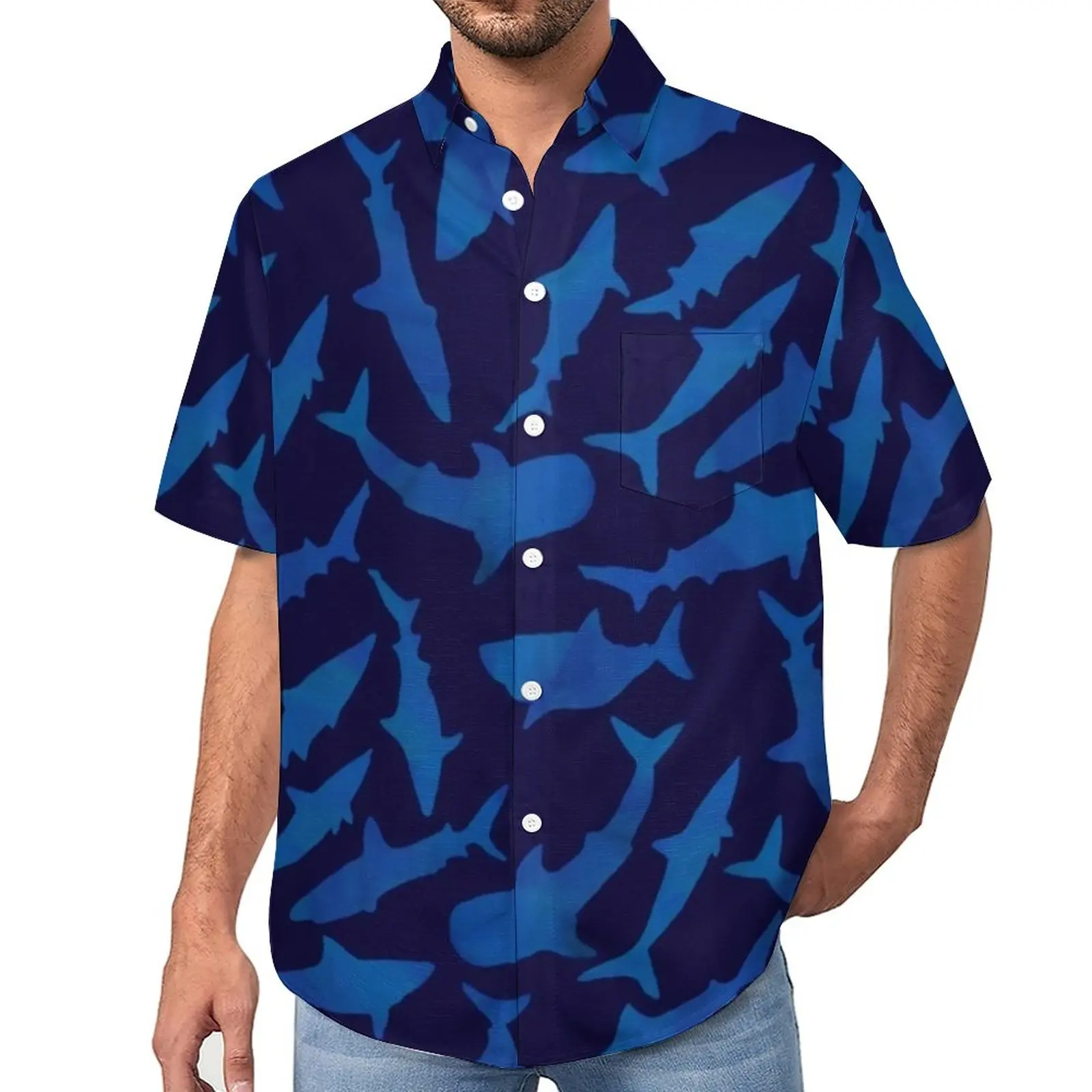 

Whale Shark Loose Shirt Mens Beach Cartoon Animal Print Casual Shirts Hawaii Pattern Short Sleeve Cool Oversize Blouses