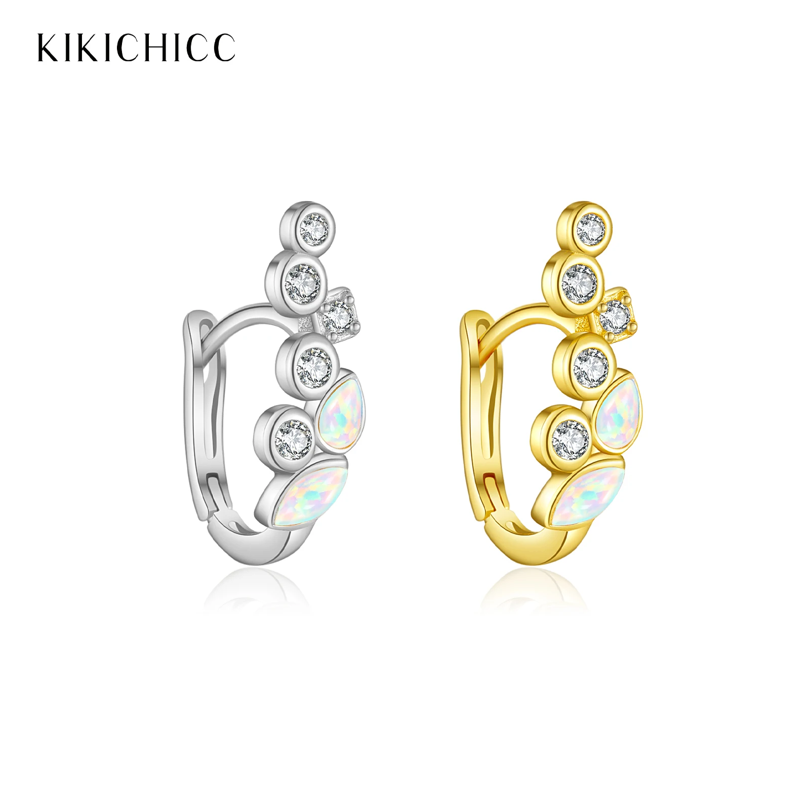 KIKICHICC 925 Sterling Silver Irregular Pear Shape Opal CZ Zircon Loops Hoop Earrings 1PCS Luxury Women Birthday Jewelry Gift