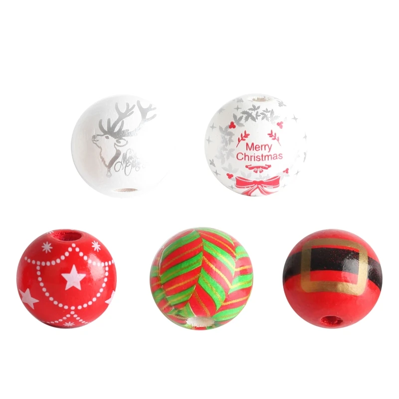 

270F Christmas Wood Bea 100pcs DIY Craft Beads Garland Home Ornament 21/16mm Harvest Bauble Decoration Festive Party Props