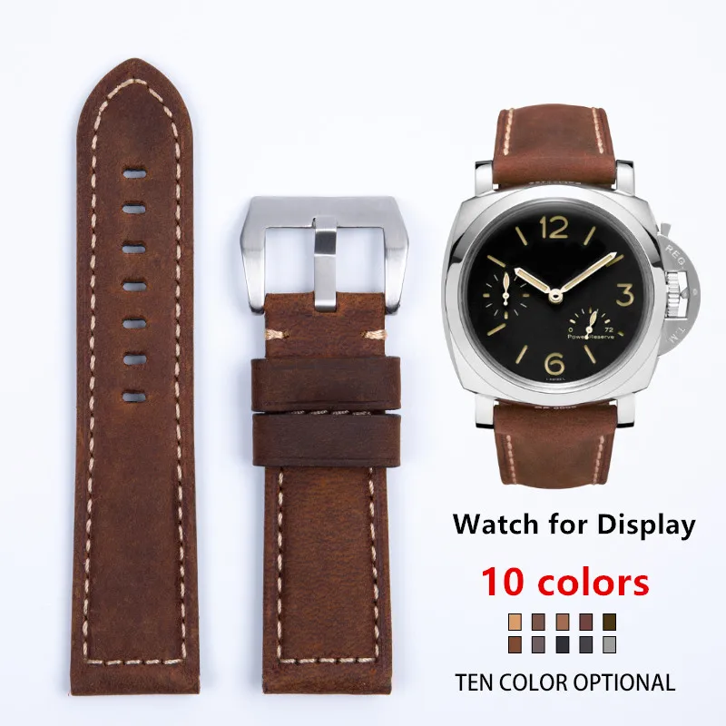 

Ремешок для часов ручной работы из натуральной кожи, 10 цветов, 24 мм