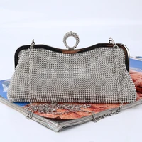 silver woman clutch bag luxurious diamond encrusted satin ring handbag chain shoulder bag bridal wedding purse party evening bag