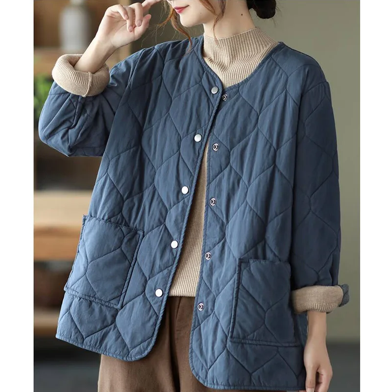 

Fashion Short Women'S Lightweight Down Padded Jacket Large Size Casual Thin One Piece Long Sleeve Solid Quilted Parkas Female