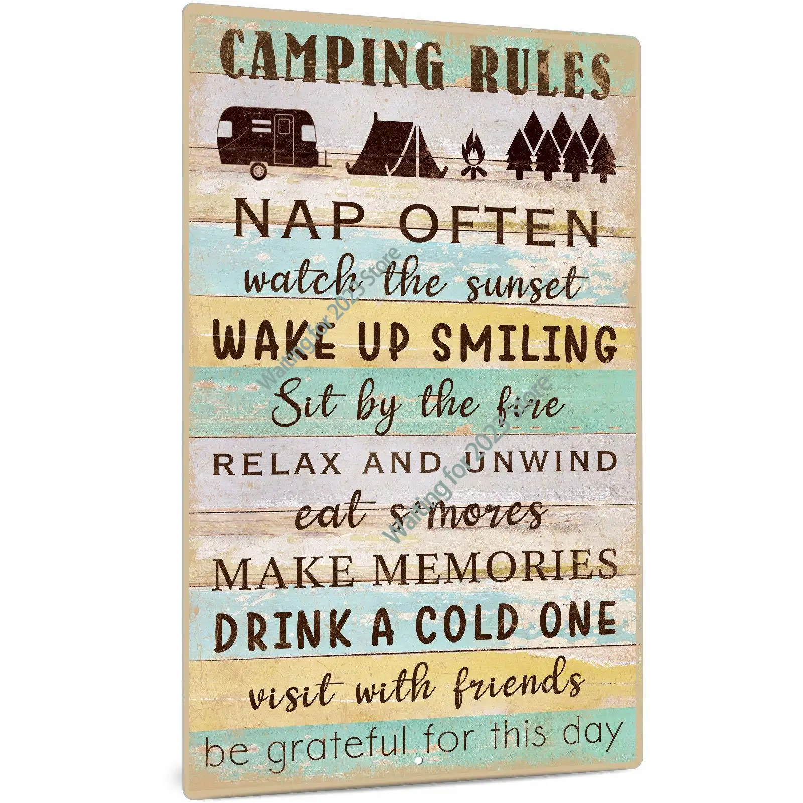 

Camping Decor, Retro Wall Poster Plaque Outdoor Sign for Bar, Campsite, Lake House, Cabin, Camping Rules Aluminum