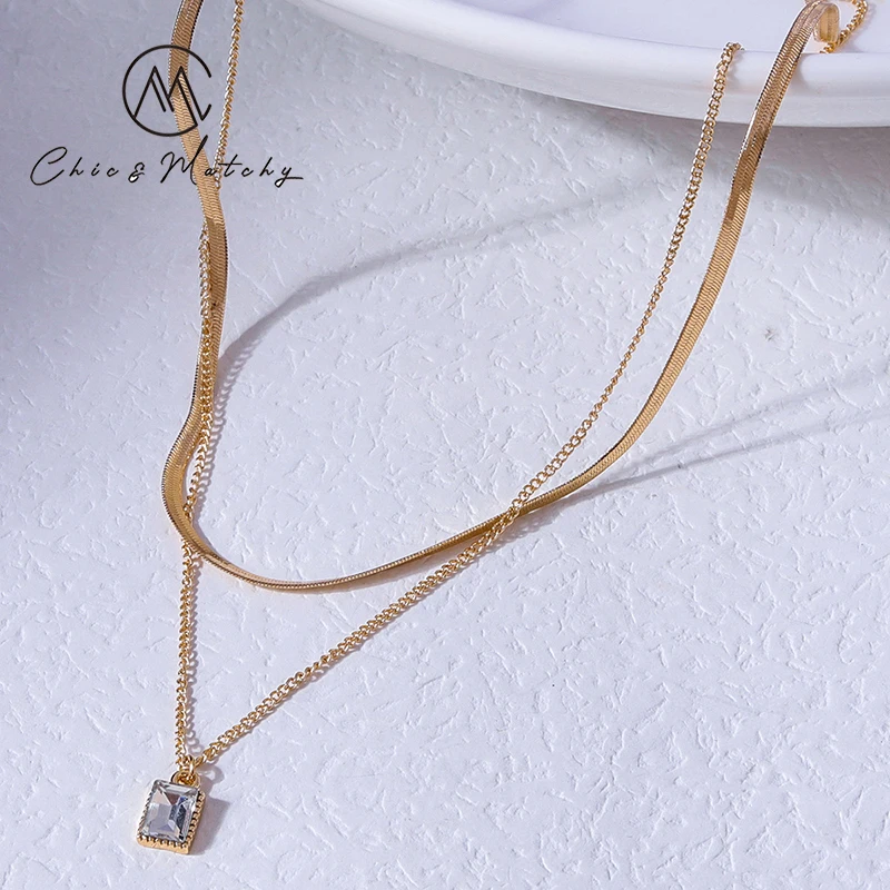 

Chic Matchy Layers Cubic Zircon Pendant Necklace Snake Chain Gold Plated Color for Women Special Design Pendant Layers Necklace