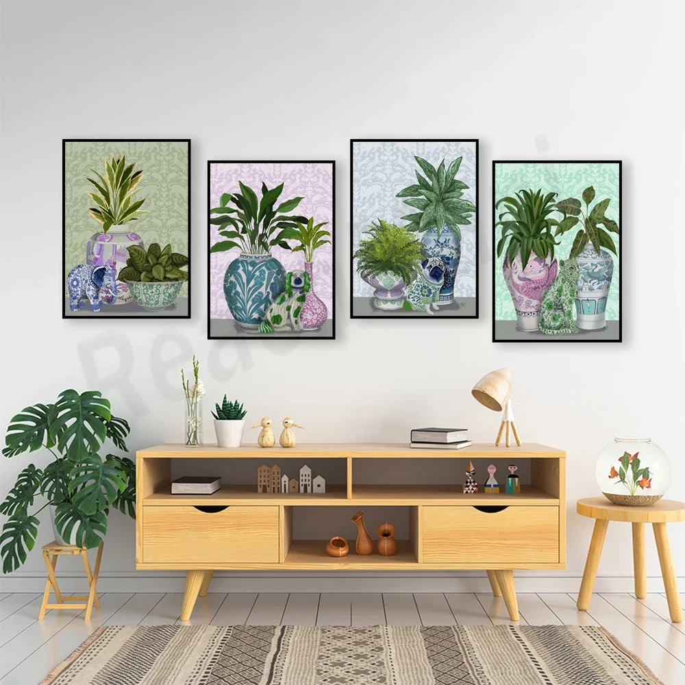 Синий слон в стиле шинуазри мопс керамический плакат стаффордширского терьера