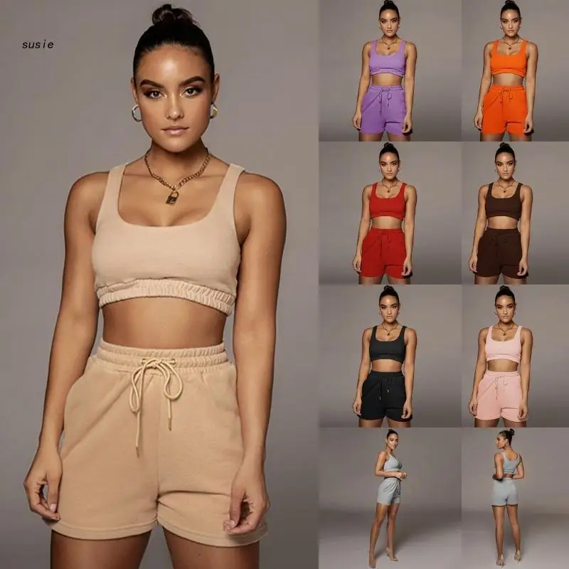 

Кроп-топ X7YA без рукавов с U-образным вырезом и шорты с высокой талией и завязкой спереди