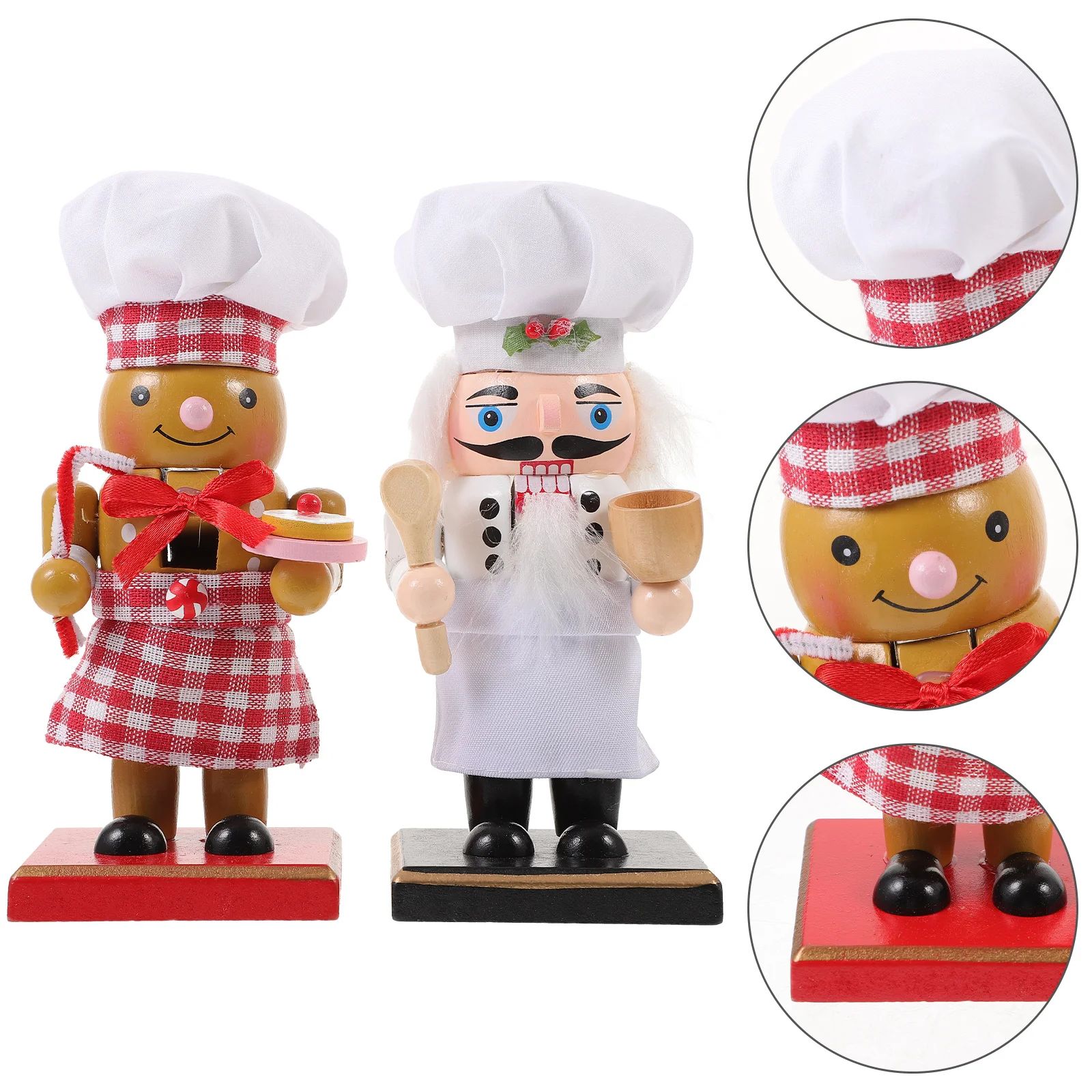 

2pcs Wooden Nutcracker Figure Desktop Xmas Chef Nutcracker Wood Puppet Figurine