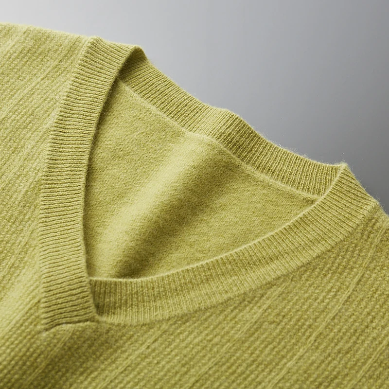 100% Pure Wool Cashmere Sweater Men V-Neck Pullover Casual Knitted Jacquard Sweater Autumn and Winter New Warm Cashmere Sweater