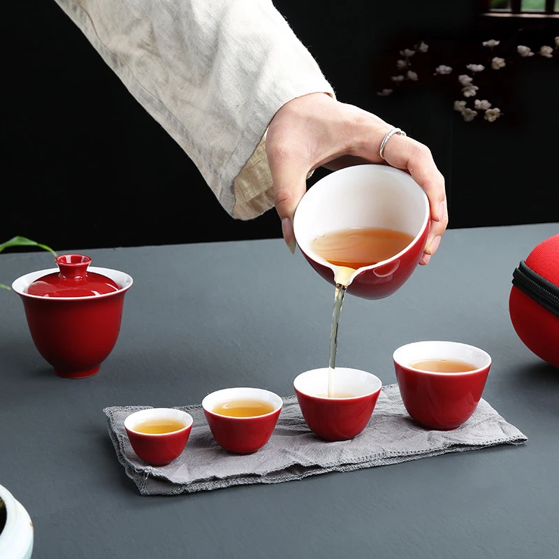 Керамический чайник Gaiwan один четыре чашки чайные наборы портативные дорожные
