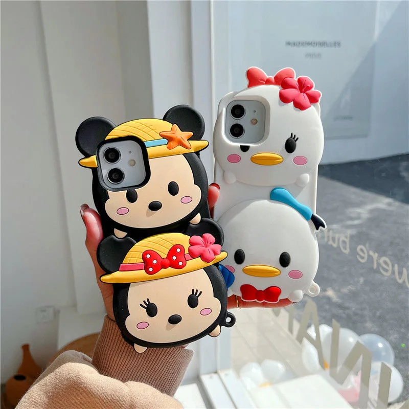 

3D Stereoscopic Disney Dumbo Mickey Strawberry Bear Phone Cases For iPhone 13 12 11 Pro Max XR XS MAX 8 X 7 SE 2020 Back Cover