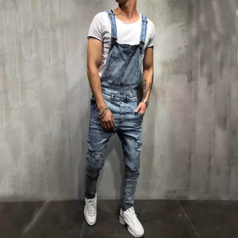 New2022 Fashion Men's Ripped Jeans Jumpsuits Ankle Length Letter printing Distressed Denim Bib Overalls For Men Suspender Pa