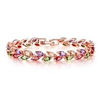 kharisma fashion copper zircon bracelet women gilr colorful crystal willow leaf chain link bracelet jewelry