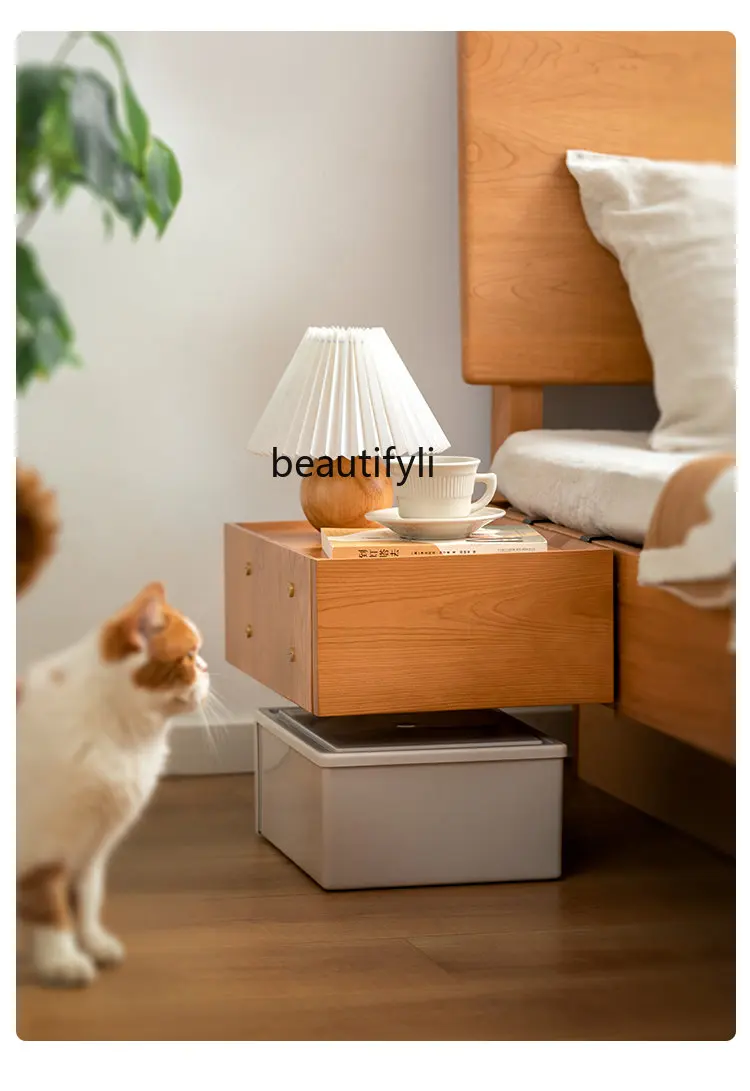 

Прикроватный столик из массива дерева в японском стиле с подвеской из вишневого дерева Многофункциональный сверхузкий шкафчик для спальни с фотоэлементами