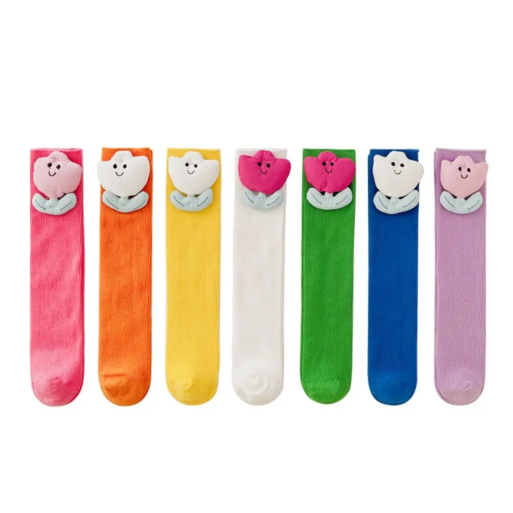 

Sweet Comfortable Spring Tulip Flower Preppy Style Cotton Hosiery Korean Style Stocking Girls Calf Socks Pile Sock