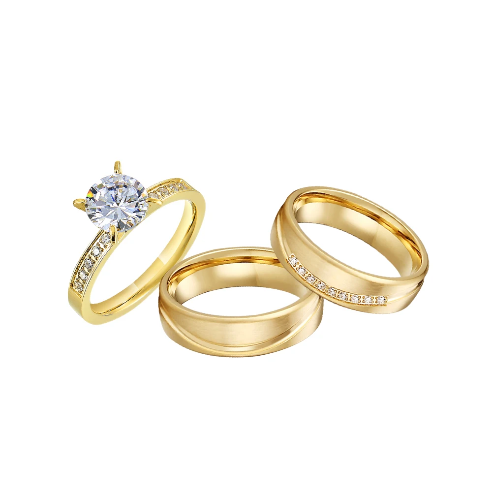 Latest 2023 New Vintage 3pcs Wedding Engagement Rings Sets For Couples 18k Gold Plated Fashion Jewery Ring Women Gifts