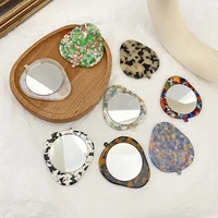 ins hot creative leaf shaped hand held makeup mirror fashion acetic acid small oval mirror for woman girls