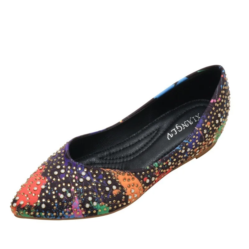 Designer Crystal Woman Flat Shoes Elegant Comfortable Ballet  Fashion Rhinestone Soft Printing Loafers Women  Zapatos