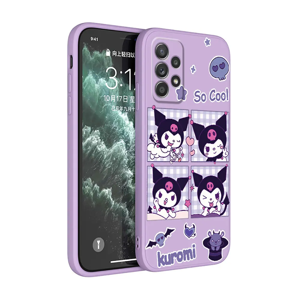 

Cartoon Cute Kuromi melody Phone Case for Samsung Galaxy A11 A51 A71 A31 A70 A21s A03s A01 A04 A04e A50 A02 Square Liquid Cover