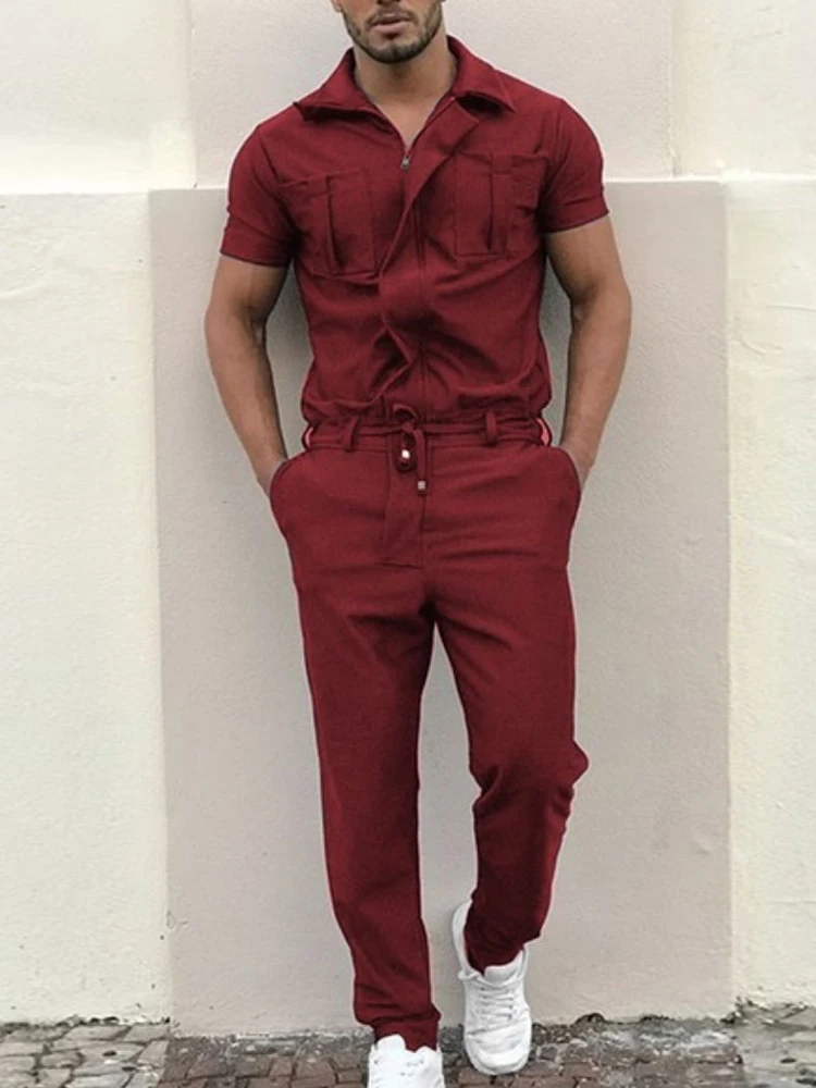 Мужской комбинезон на молнии с длинным рукавом и воротником-стойкой